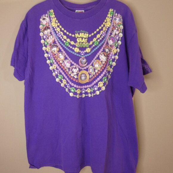 VTG Mardi Gras 2000 New Orleans XL T-Shirt Purple Mask Beads Fruit of The Loom - Picture 1 of 8